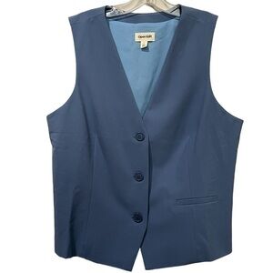 Open Edit Blue Recycled blended Cotton Button down vest R7